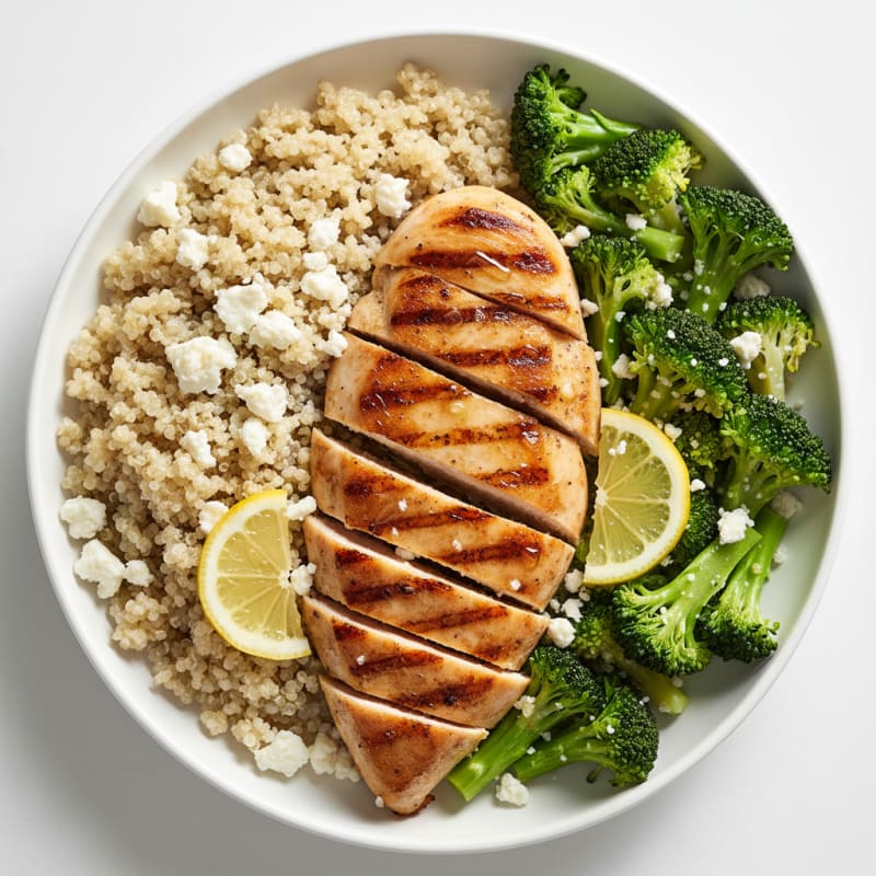 Grilled Chicken Breast with Steamed Broccoli and Quinoa