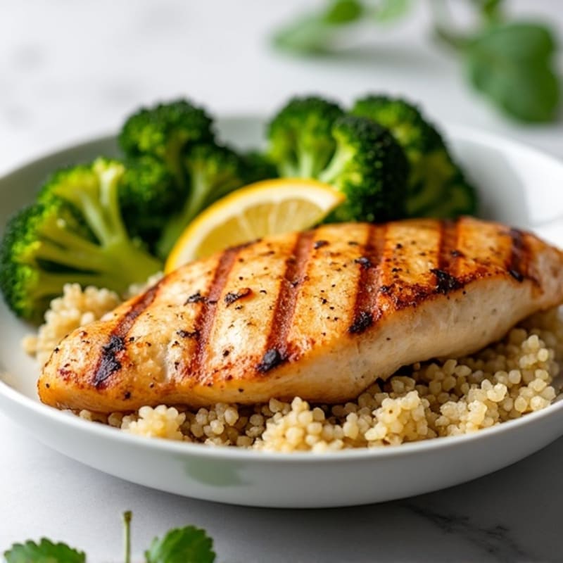 Grilled Chicken Breast with Quinoa and Roasted Broccoli