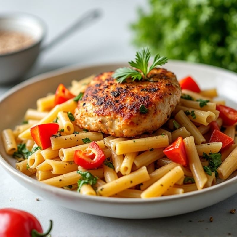 Spicy Cajun Chicken with Creamy Whole Wheat Pasta and Fresh Veggies