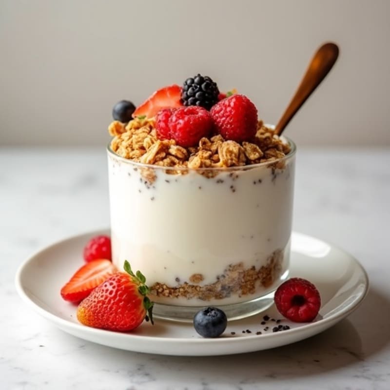 Silky Dairy-Free Yogurt Parfait with Protein Granola and Mixed Fruit
