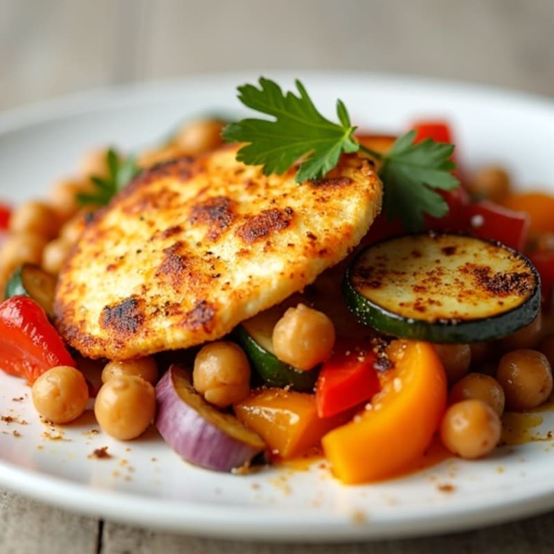 Golden Pan-Seared Paneer with Roasted Spiced Vegetables