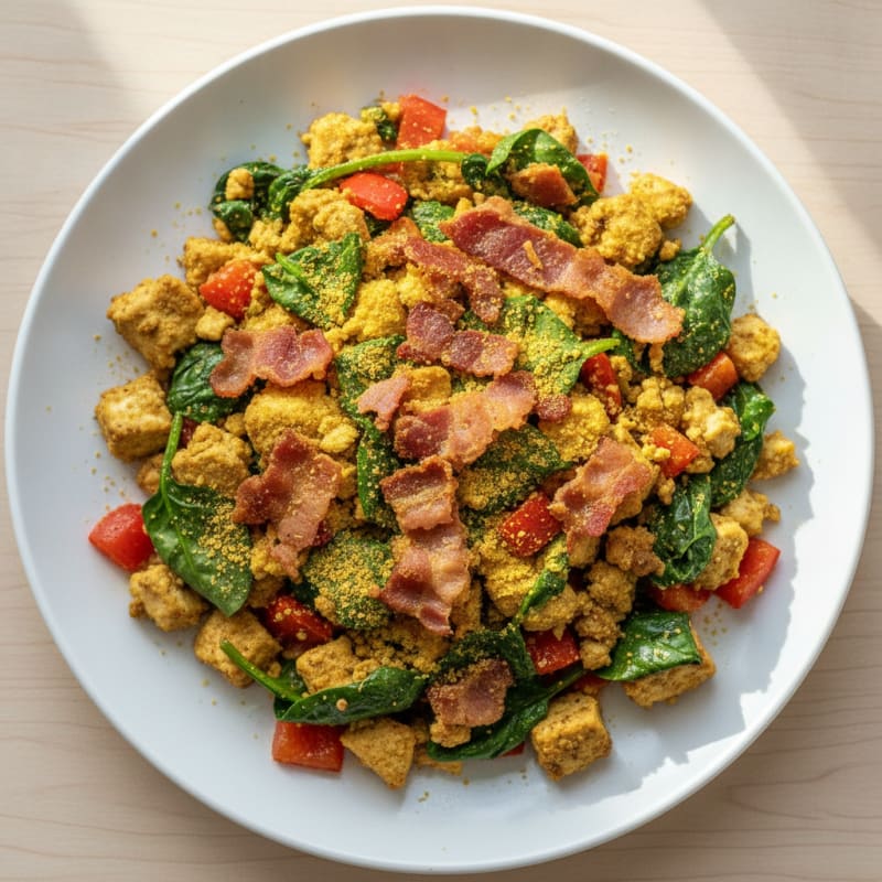 Crispy Turkey Bacon and Vegetable Tofu Scramble