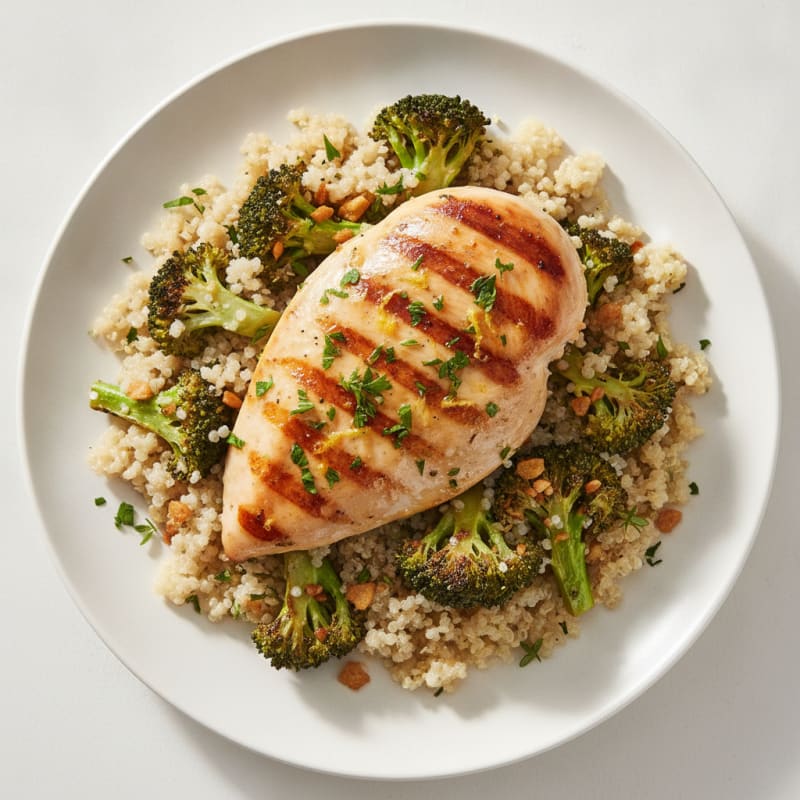 Grilled Chicken Breast with Quinoa and Roasted Broccoli