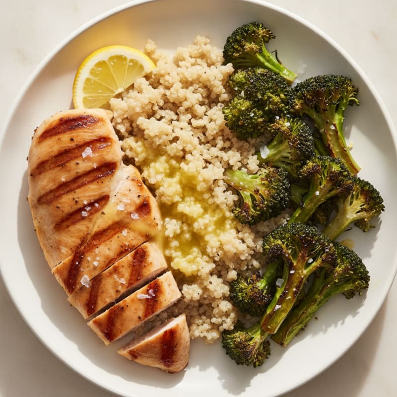 Grilled Chicken Breast with Quinoa and Roasted Broccoli