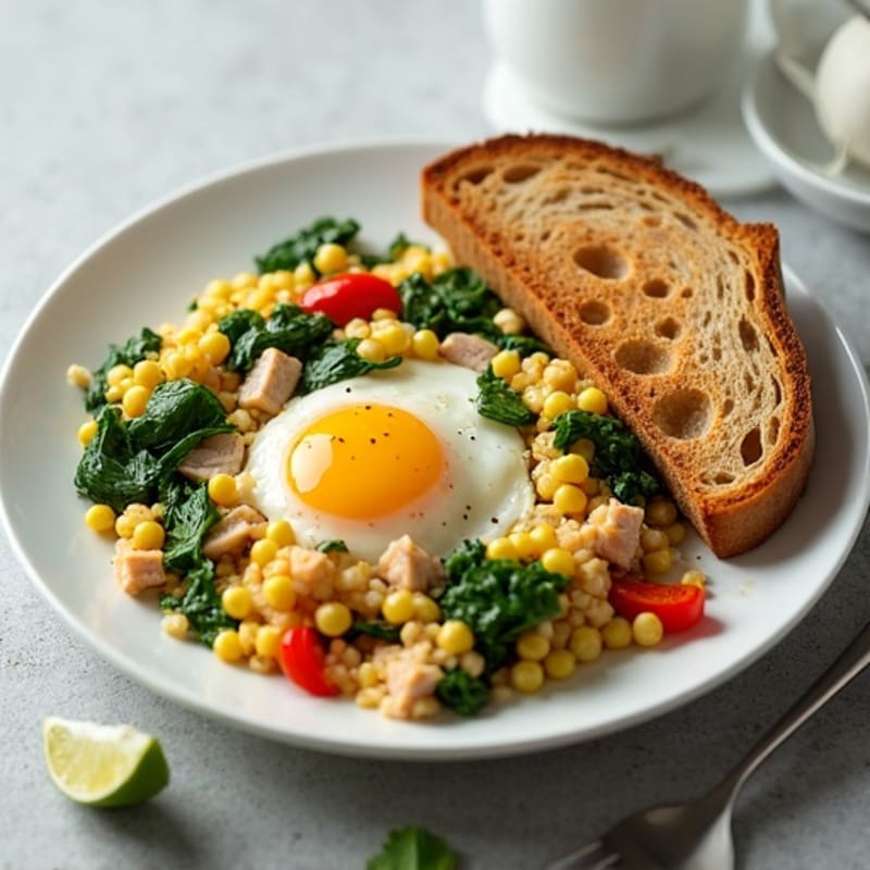 Egg White Spinach Scramble with Smoked Turkey and Sautéed Peppers