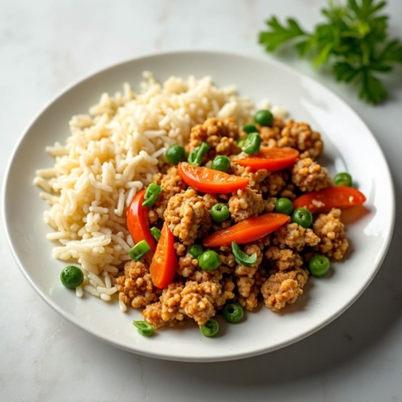 Ginger-Garlic Ground Chicken Stir-Fry with Jasmine Rice