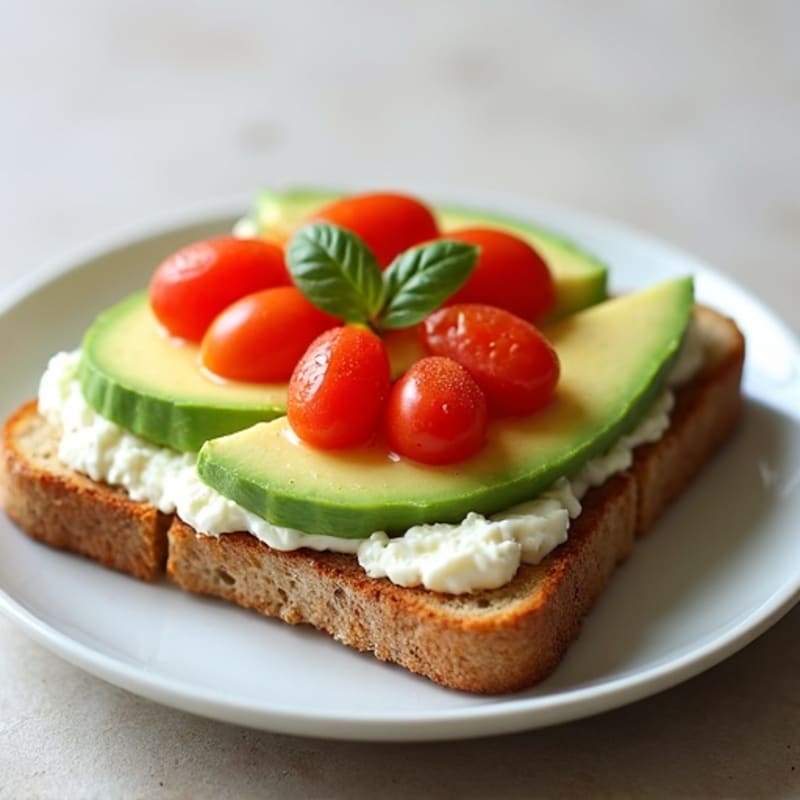 Creamy Cottage Cheese Toast with Sliced Avocado and Cherry Tomatoes