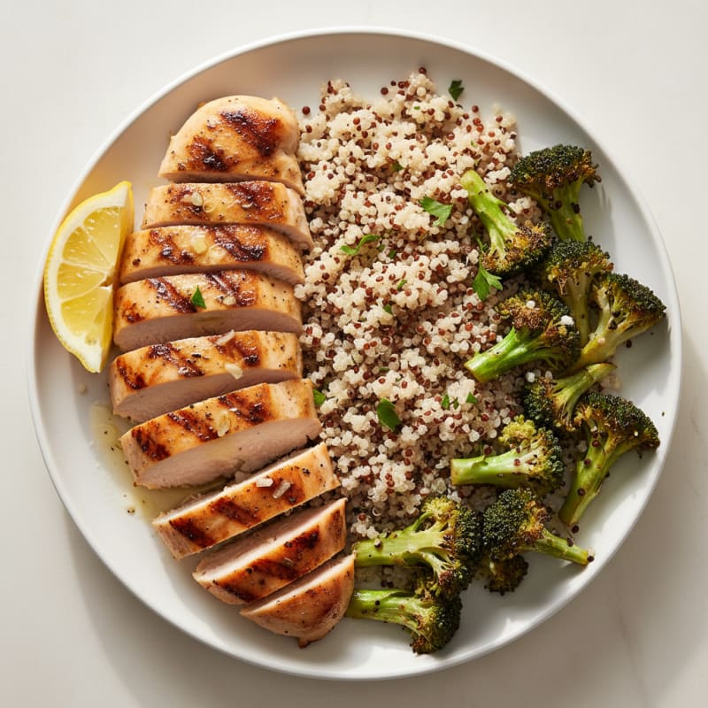 Grilled Chicken Breast with Quinoa and Roasted Broccoli