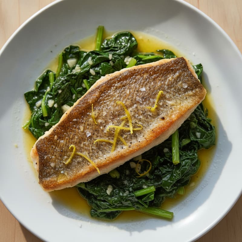 Pan-Seared Chilean Seabass with Sautéed Swiss Chard