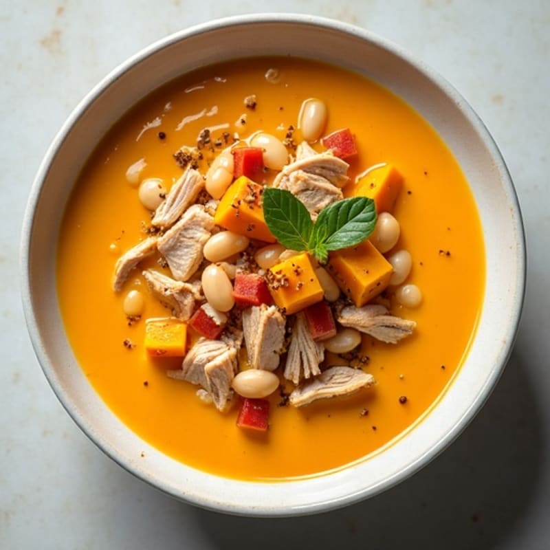 Creamy Roasted Butternut Squash Soup with Chicken & Cannellini Beans