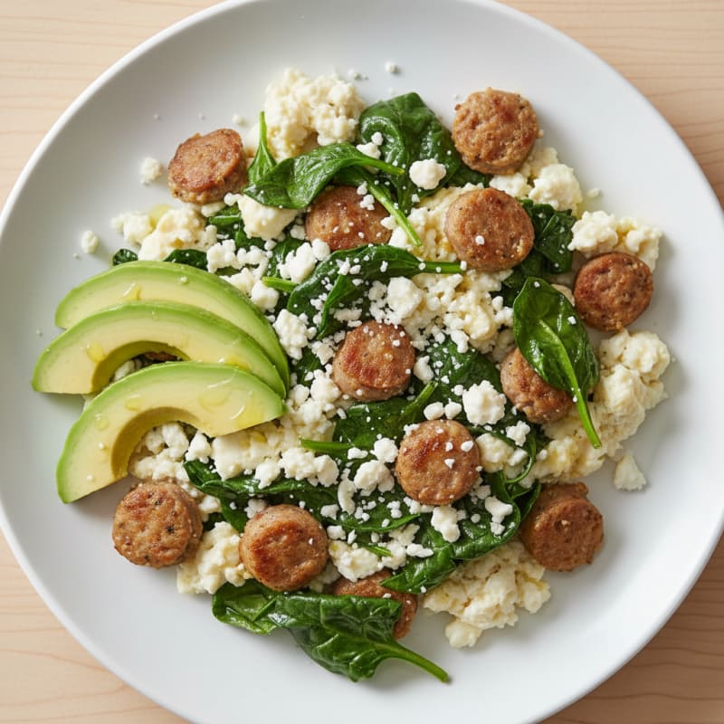Egg White and Turkey Sausage Scramble with Spinach