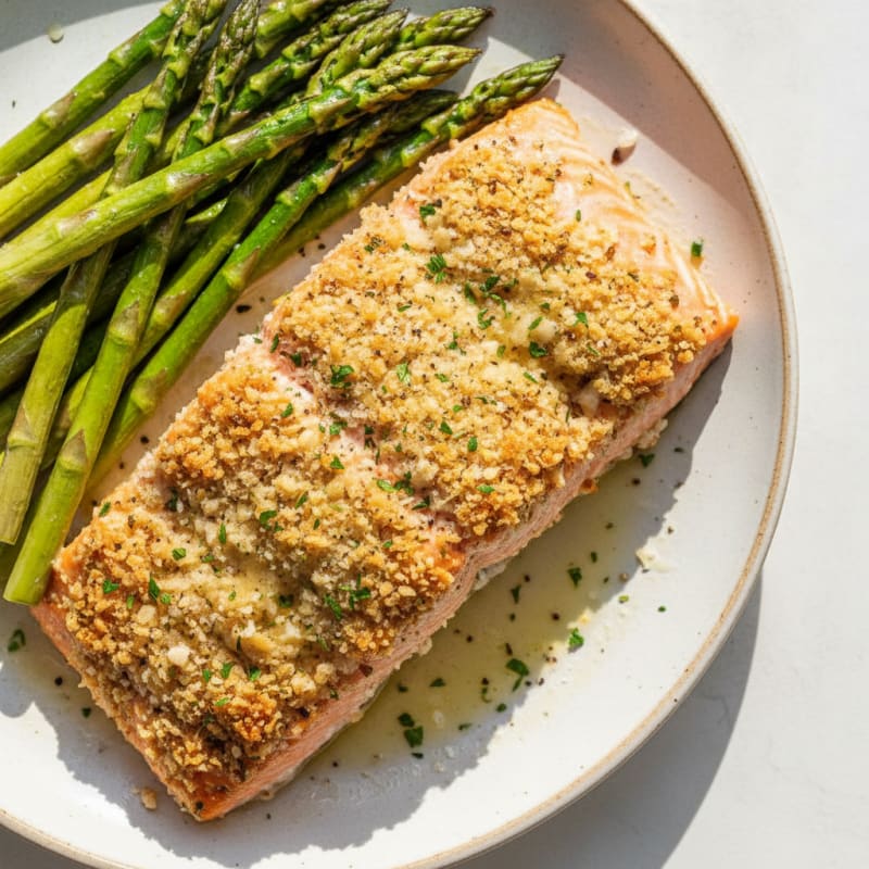 Garlic Herb-Crusted Salmon with Asparagus