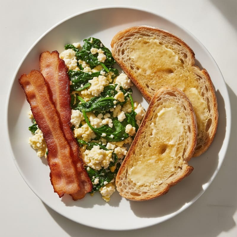 Cottage Cheese Scramble with Spinach and Turkey Bacon