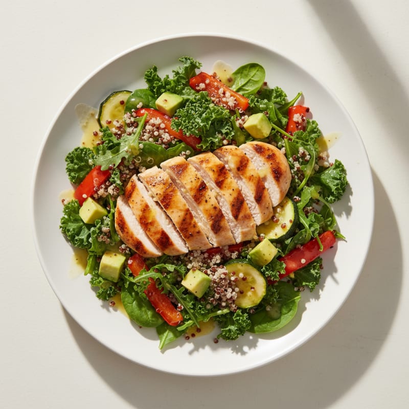 Grilled Chicken Breast Salad with Quinoa and Roasted Vegetables