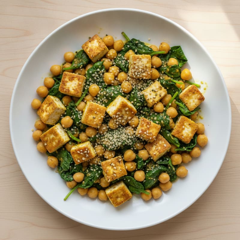Silky Tofu and Chickpea Scramble with Spinach