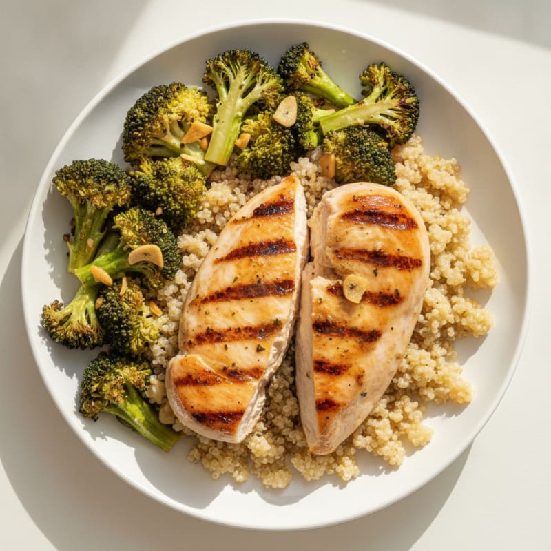 Grilled Chicken Breast with Roasted Broccoli and Quinoa