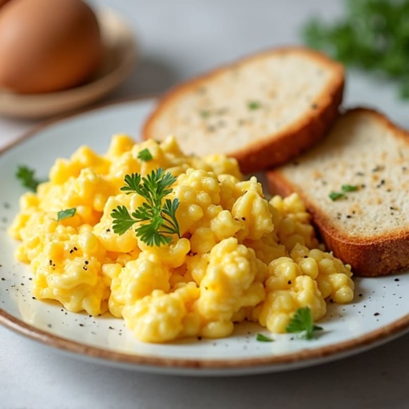 Fluffy Scrambled Eggs with Creamy Cottage Cheese and Crispy Protein Toast