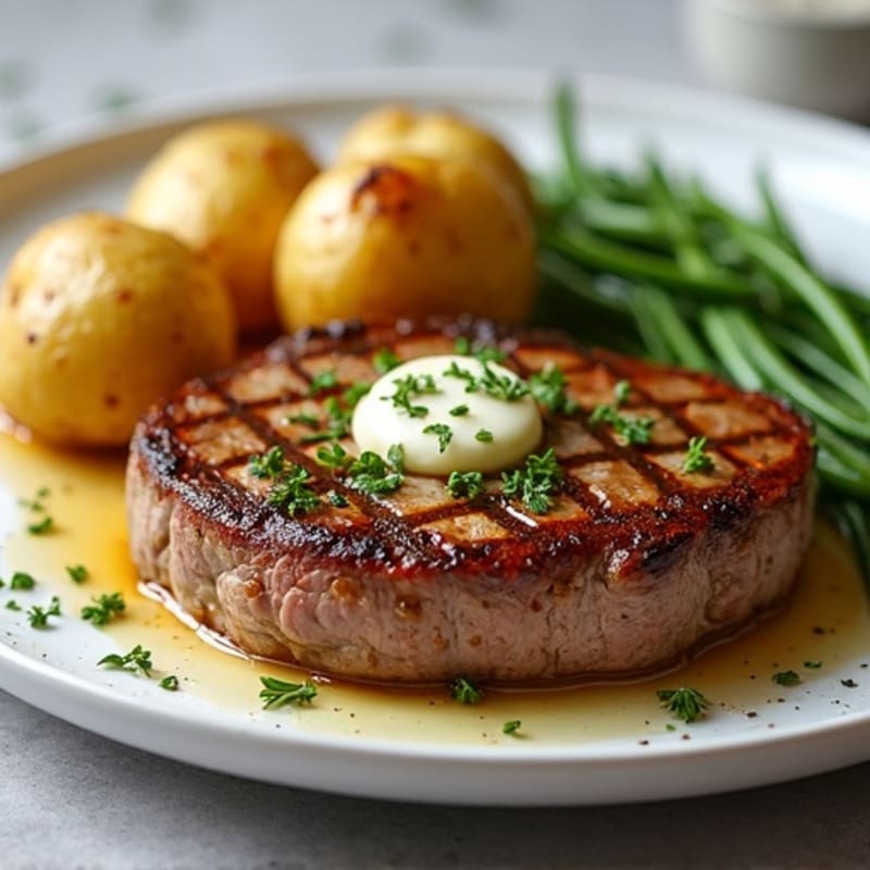 Herb-Garlic Butter Seared Steak with Roasted Baby Potatoes