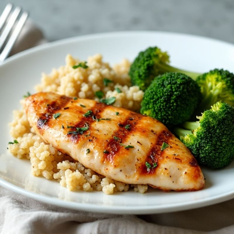 Grilled Chicken Breast with Quinoa and Roasted Broccoli