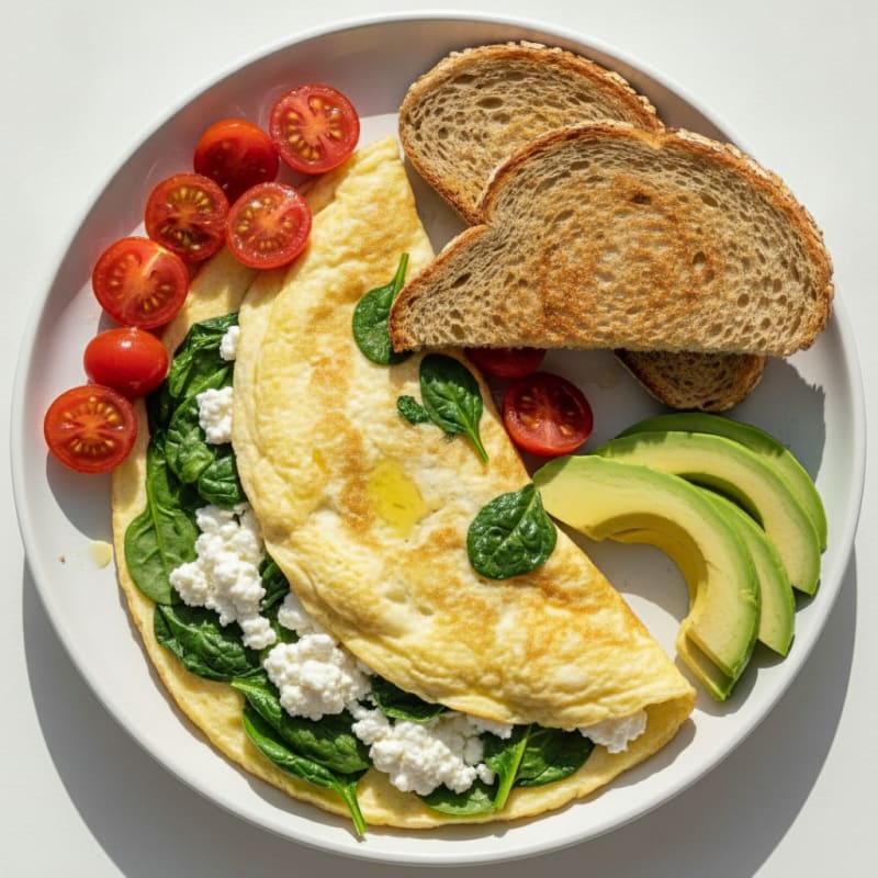 Egg White Spinach Omelette with Cottage Cheese and Cherry Tomatoes
