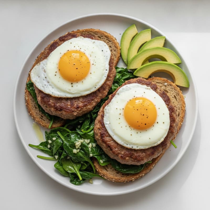 Seared Lean Ground Beef Patties with Garlic Sautéed Greens