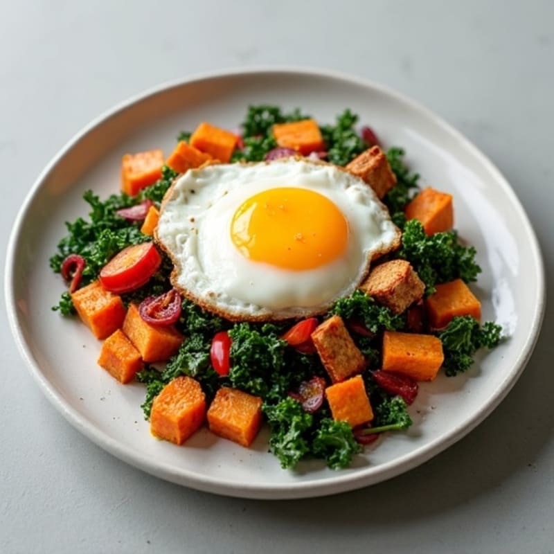 Crispy Sweet Potato and Kale Hash with Sunny-Side Up Egg