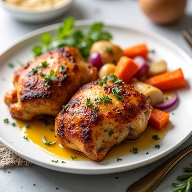 Crispy Lemon-Herb Roasted Chicken Thighs with Roasted Root Vegetables