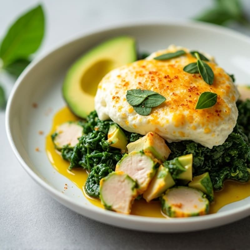 Egg White Spinach Scramble with Cottage Cheese and Sliced Turkey