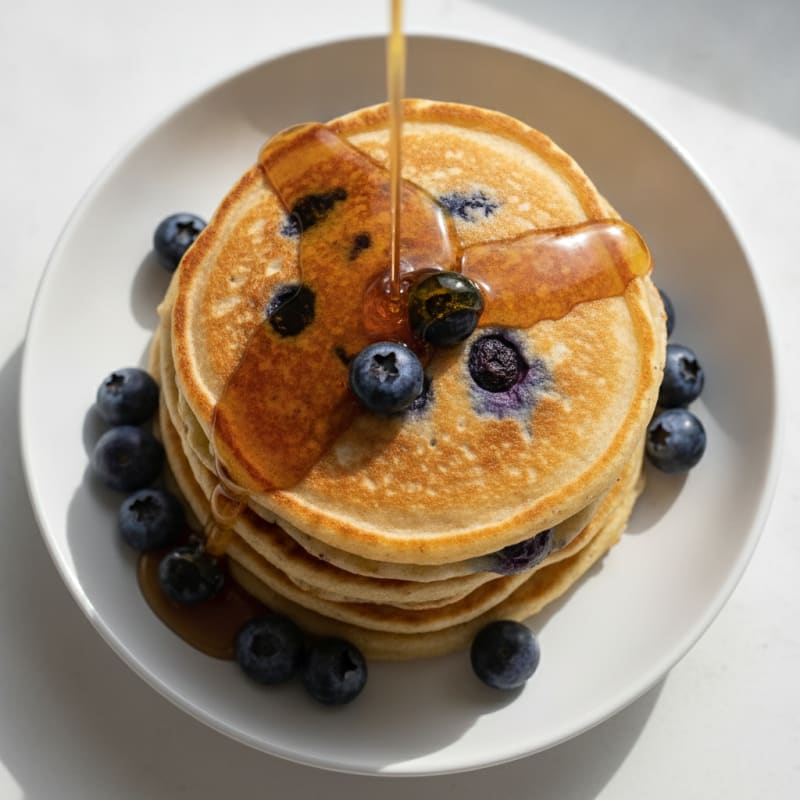 Blueberry Ricotta Pancakes with Maple Syrup