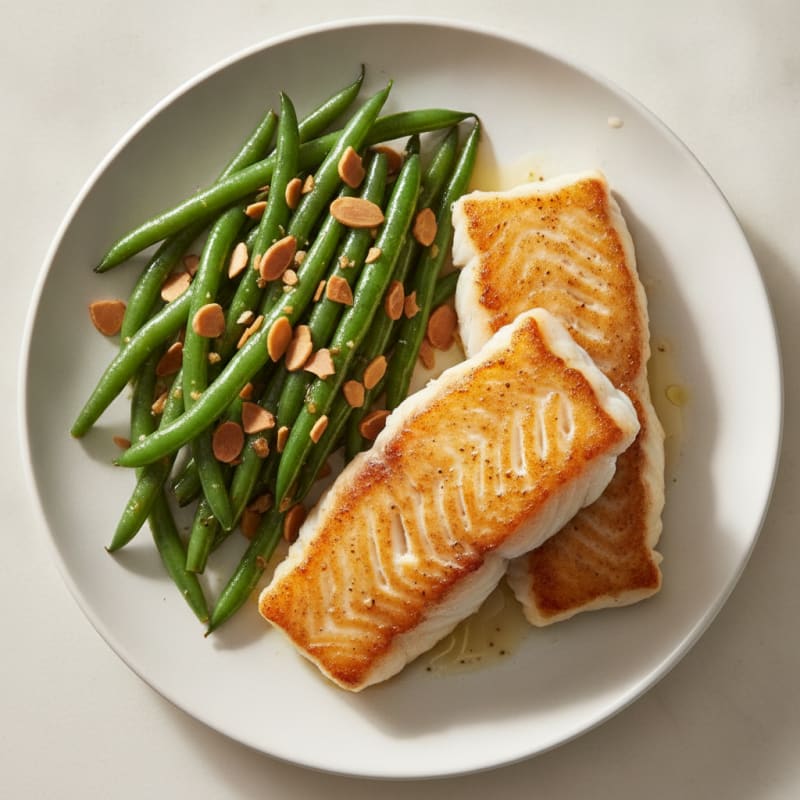 Seared Cod with Garlic Green Beans