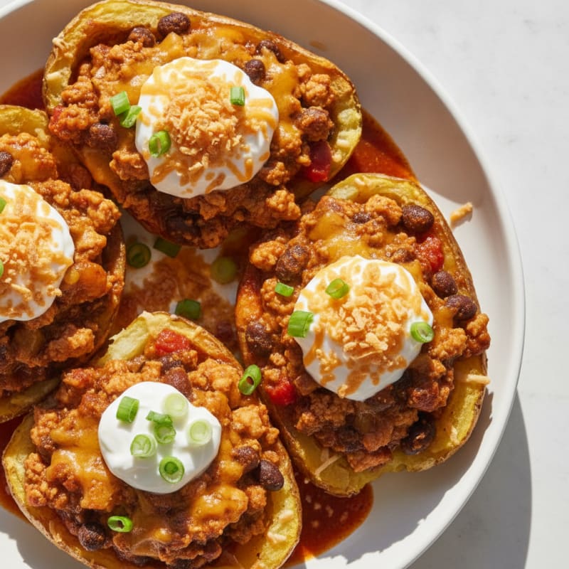 Loaded Chili Cheese Potato Skins