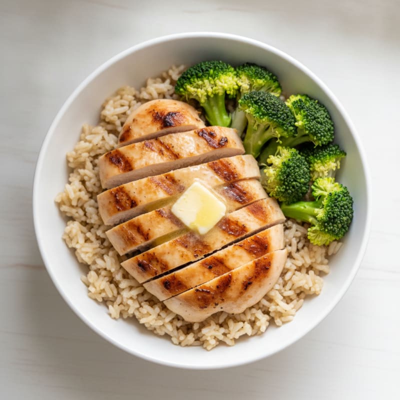 Grilled Chicken Rice Bowl with Steamed Broccoli