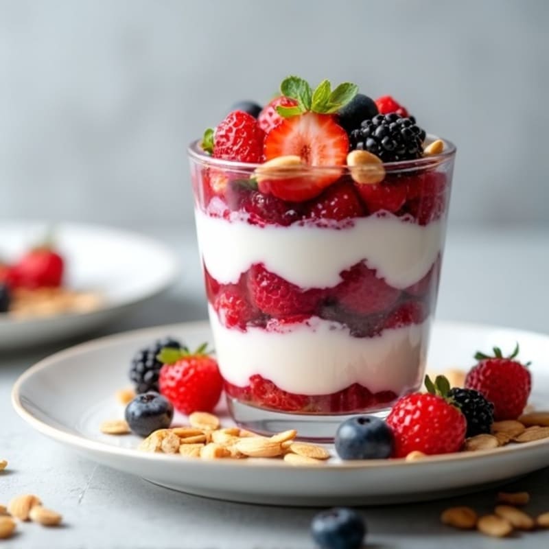Greek Yogurt Protein Parfait with Mixed Berries and Almonds