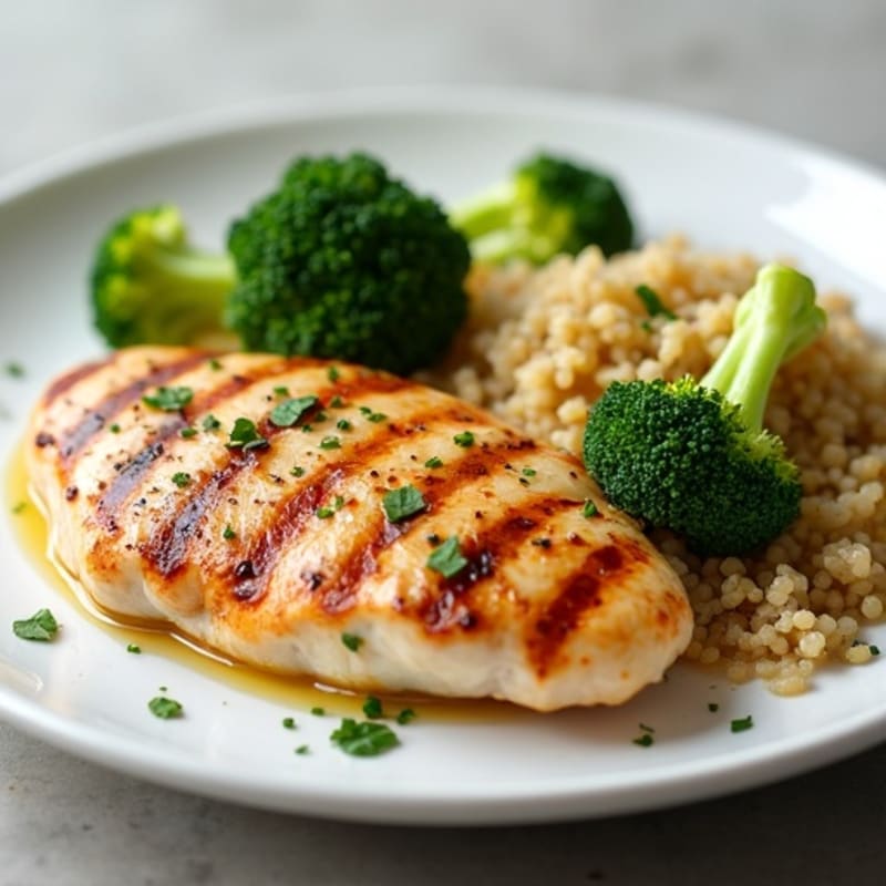 Grilled Chicken Breast with Roasted Broccoli and Quinoa