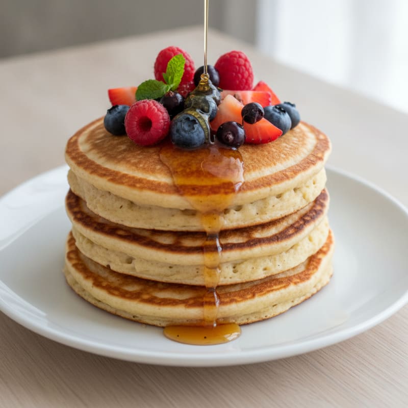 Fluffy Buttermilk-Style Protein Pancakes with Berries