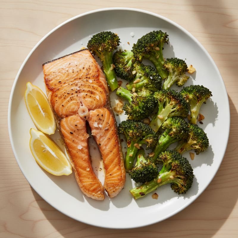 Seared Salmon with Roasted Broccoli and Lemon