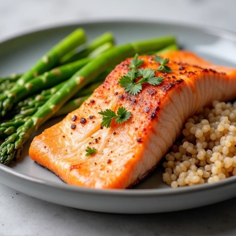 Seared Salmon with Steamed Asparagus and Brown Rice