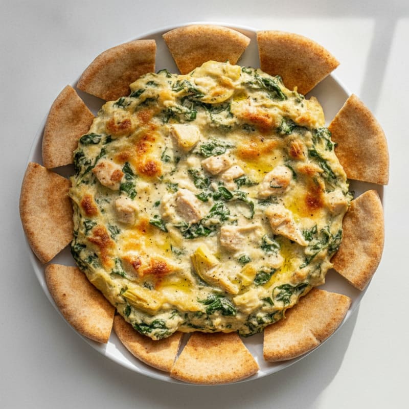 Baked Spinach Artichoke Dip with Toasted Pita