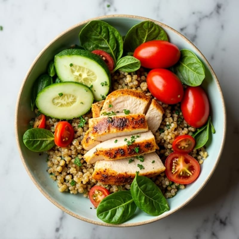Herb-Marinated Chicken and Quinoa Bowl with Fresh Vegetables