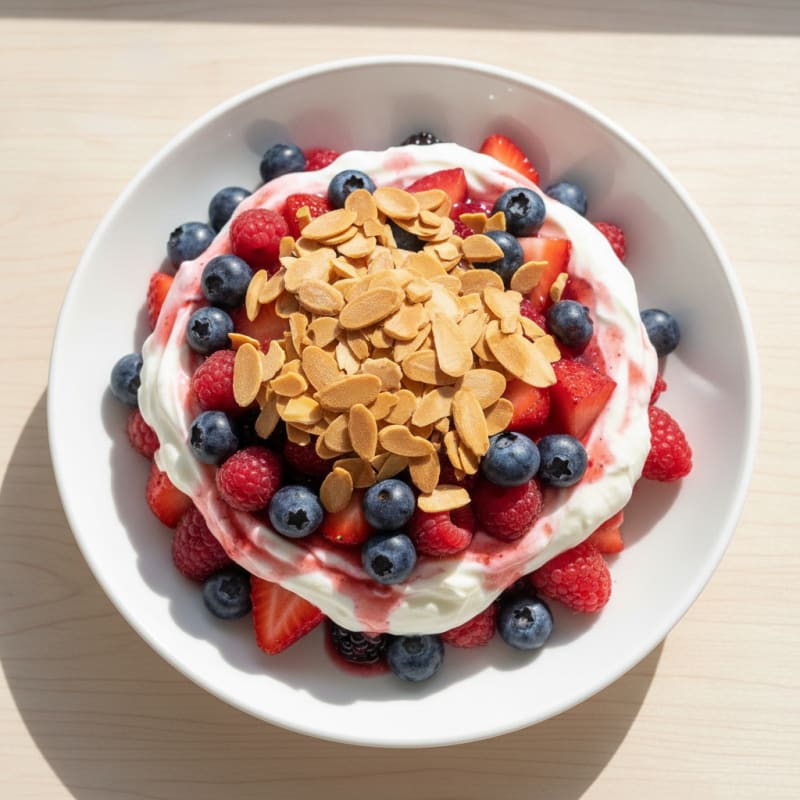 Greek Yogurt Protein Parfait with Mixed Berries and Almonds