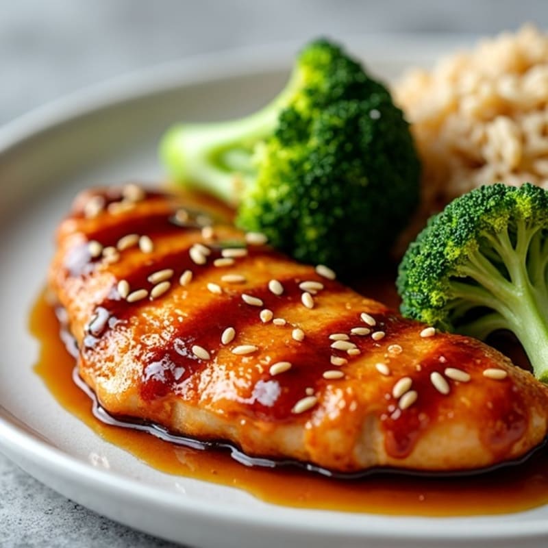 Crispy Teriyaki Chicken with Roasted Broccoli and Brown Rice