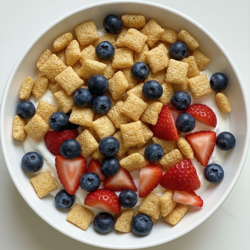Crispy Mini Wheats with High Protein Greek Yogurt and Fresh Berries