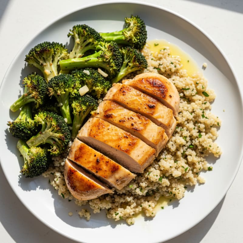 Grilled Chicken Breast with Quinoa and Roasted Broccoli