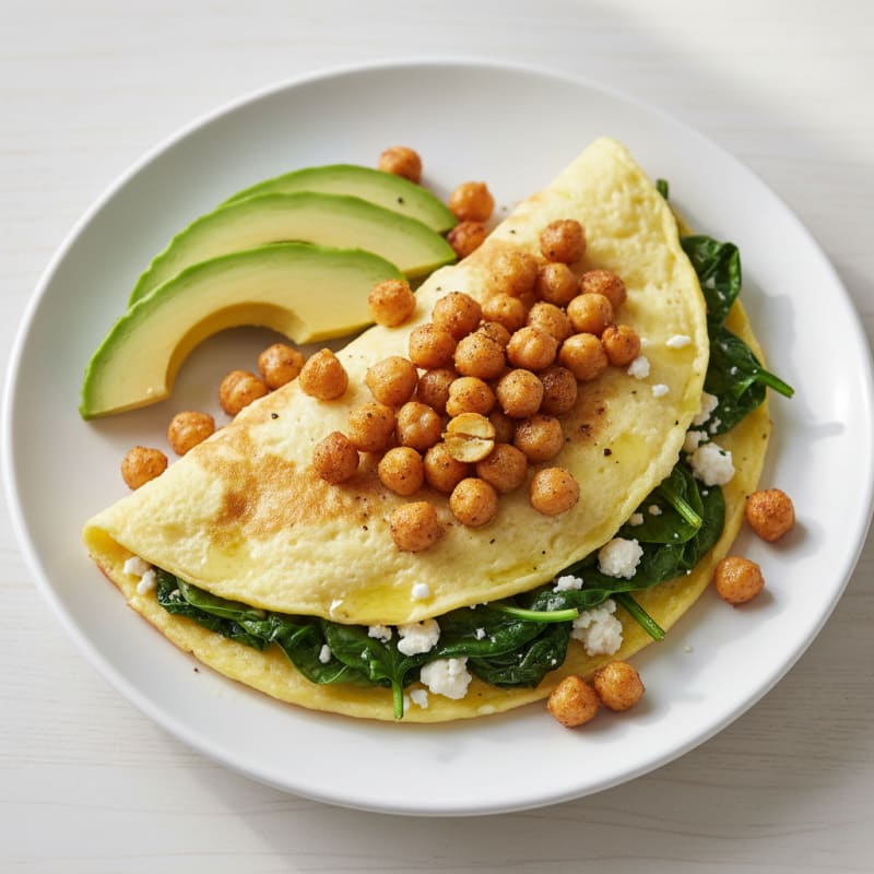 Egg White Omelet with Crispy Chickpeas and Spinach