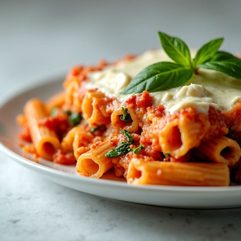 Lean Turkey Baked Ziti with Spinach and Creamy Ricotta