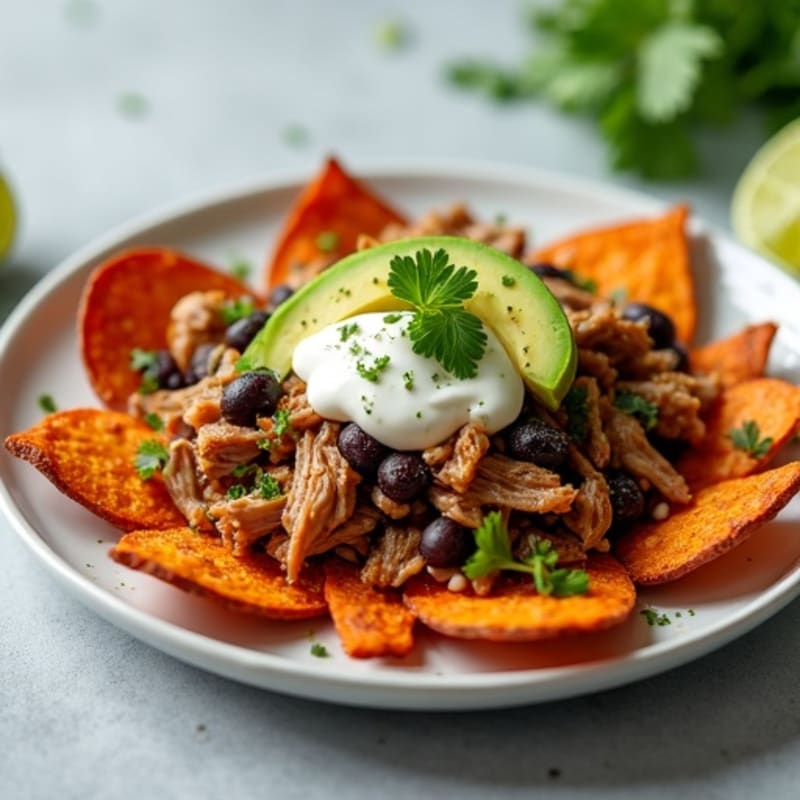 Crispy Sweet Potato Nachos with Pulled Pork