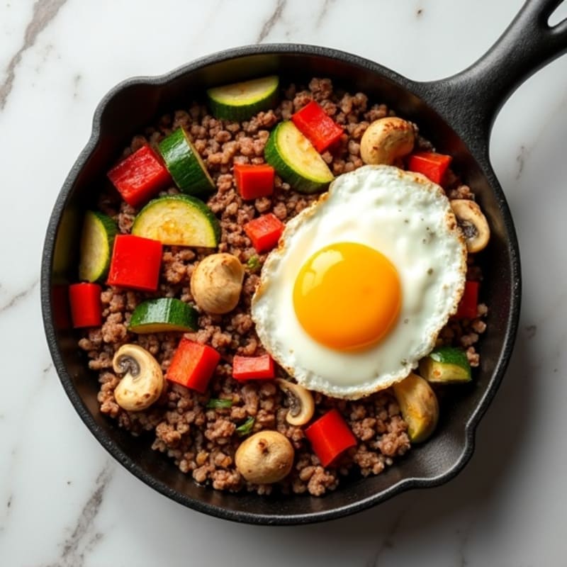 Lean Ground Beef and Roasted Vegetable Skillet