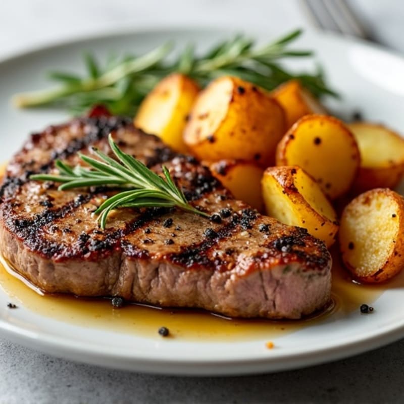 Pan-Seared Garlic Steak with Crispy Roasted Potatoes