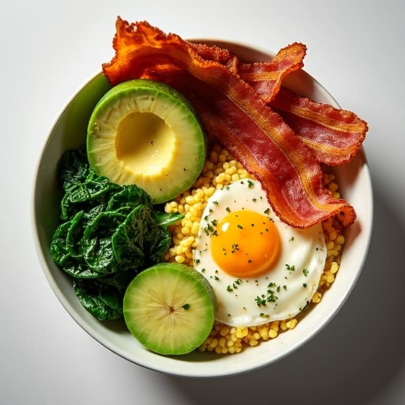 Crispy Turkey Bacon Egg White Scramble with Sautéed Spinach