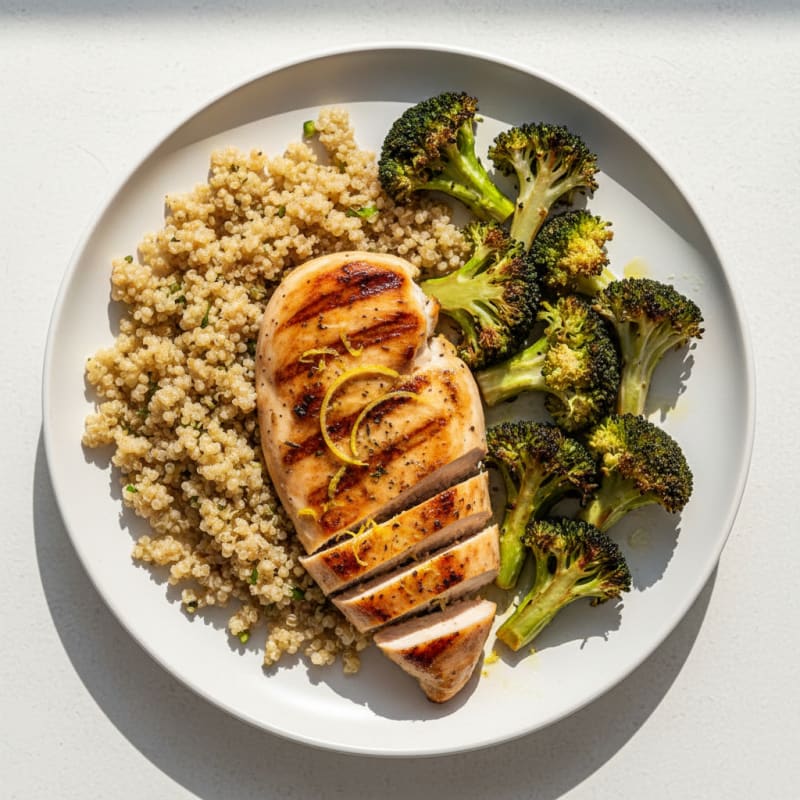 Grilled Chicken Breast with Roasted Broccoli and Quinoa